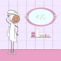 Beautiful girl in a towel after a shower. Water procedures. Spa. Cartoon.