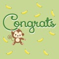 Congratulations card with cute monkeys cartoon.