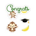 Set of cute monkey stickers. Congratulations design vector.