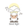 Good night card. Little sheep swing in the sky.