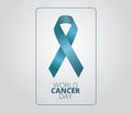 World cancer day concept. Medicine and healthcare image. Editable vector illustration in turquoise color ribbon isolated on a turq Royalty Free Stock Photo