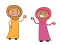 Two funny Muslim girls are talking. Vector.