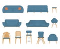 Flat design icon set of chair sofa and furniture. Modern furniture in flat gradient style.