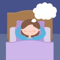 Pretty woman thinks before bedtime, lying in bed. Insomnia. Royalty Free Stock Photo