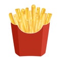 French Fries in red Paper Packaging Bags isolated on white background. Royalty Free Stock Photo