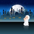 the cute girl with the white cloth are praying in the night of Ramadan