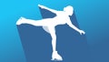 White woman ice skater sillhouette icon long shadow in cool blue modern background