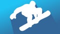 simple white sillhouette snowboard jumping long shadow in blue modern background