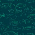 Seamless vector pattern with fishes having different facial expressions