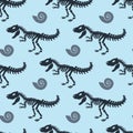 Dinosaur skeleton and fossils. Vector seamless pattern. Royalty Free Stock Photo