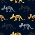 Dinosaur skeleton triceratops and fossils. Vector seamless pattern. Royalty Free Stock Photo