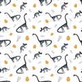 Dinosaur skeleton and fossils. Vector seamless pattern. Royalty Free Stock Photo