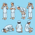 Salah, Sholat, Shalat, Muslim Pray Set Movement Icon Illustration Vector