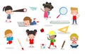 Set of school kids in education concept, back to school template with children, child go to school, back to school, Vector Royalty Free Stock Photo