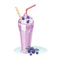 Vector Blueberry milk shake in glass.