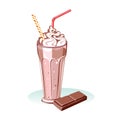 Chocolate milk shake. Vector illustration of refreshing cocktail with cream and chocolate bar Royalty Free Stock Photo