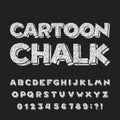 Cartoon Chalk alphabet font. Hand written comic letters and numbers.