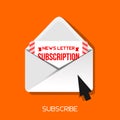 Subscribe email icon newsletter email icon with cursor in yellow square background with shadow flat style illustration