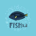 Cute illustration of a marine fish Emperor angel fish. Vector. Royalty Free Stock Photo