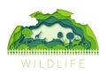 Paper cut abstract. Wildlife zoo environment vector 10 eps