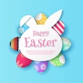 Happy Easter, with paper rabbit bunny shape frame vector eps 10