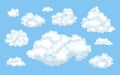 Set of vector cartoon clouds on blue background. Royalty Free Stock Photo