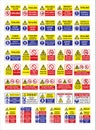 Turkish signage models, hazard sign, prohibited sign, occupational safety and health signs, warning signboard, fire emergency sign Royalty Free Stock Photo