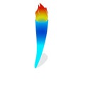 Flat vector icon of burning torch. Hot red-orange flame. Bright blazing fire. Cartoon style illustration of golden.