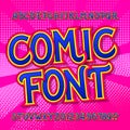 Comic font. Comics and pop art style alphabet. Colorful funny letters and numbers. Royalty Free Stock Photo