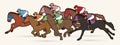 Group of Jockeys riding horse, sport competition cartoon sport graphic Royalty Free Stock Photo