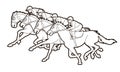 Group of Jockeys riding horse, sport competition cartoon sport graphic