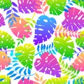 Seamless pattern with colorful neon leaves Royalty Free Stock Photo