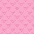 Vector seamless pattern with flat shining pink diamonds on pink background.