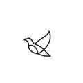 Flying pigeon dove black line outline isolated background logo icon design vector illustration