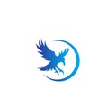 Flying Raven crow with ring flat blue color isolated background logo icon design vector illustration Royalty Free Stock Photo