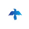 Flying Raven crow flat blue color isolated background logo icon design vector illustration Royalty Free Stock Photo
