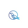 Raven crow on circle flat blue color line outline isolated white background logo icon design vector illustration Royalty Free Stock Photo