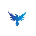 Flying Raven crow flat blue color isolated background logo icon design vector illustration Royalty Free Stock Photo