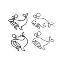 Set collection Whale modern line outline flat logo icon design vector illustration