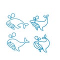 Set collection Whale modern line outline flat blue logo icon design vector illustration