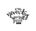 If you never try you will never know. Inspirational hand lettering quotes