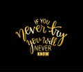 If you never try you will never know. Inspirational hand lettering quotes