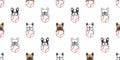 Dog seamless pattern french bulldog vector baseball tennis ball paw bone footprint head puppy pet scarf isolated tile background r