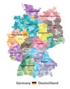 Germany high detailed vector map colored by states and administrative districts with subdivisions. All layers detachable and lab