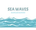 Sea waves seamless border. Vector illustration Royalty Free Stock Photo