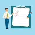 Businessman With Big Clipboard And Checklist Vector Illustration