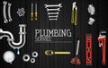 Plumber service icons set on wooden background