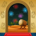 Takbir night celebration with a fireworks in front the mosque Royalty Free Stock Photo