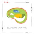 Cartoon cute sleeping Dragon character - Vector