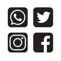 Set of popular social media logos, icons facebook instagram twitter youtube whatsapp